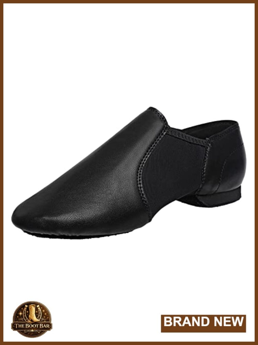 Black Slip-on Jazz Dance Shoes with Elastic Leather, Closed Toe, Low Heel